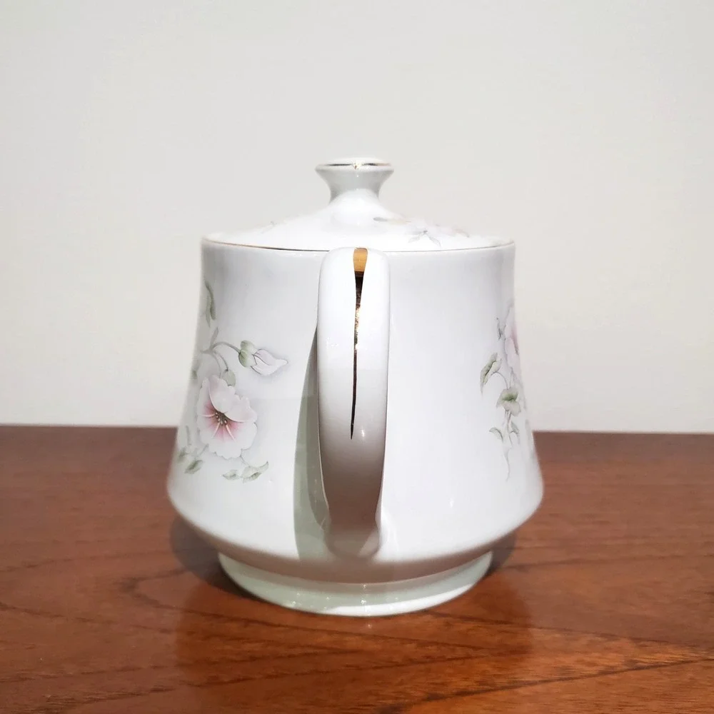 Teapot with morning glories pattern, hand-painted‎ gold trim 6